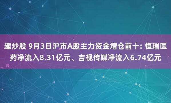 趣炒股 9月3日沪市A股主力资金增仓前十: 恒瑞医药净流入8.31亿元、吉视传媒净流入6.74亿元