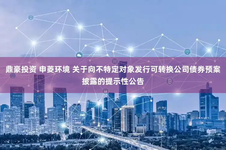 鼎豪投资 申菱环境 关于向不特定对象发行可转换公司债券预案披露的提示性公告